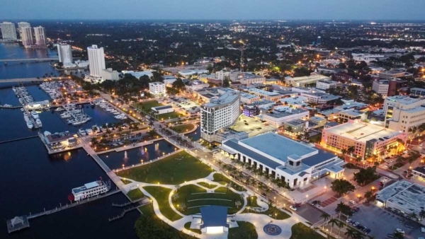 Downtown Fort Myers, FL at sunset