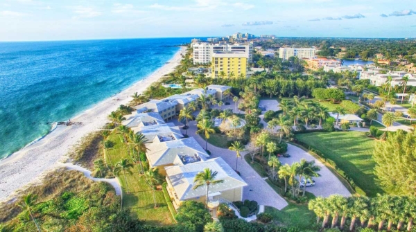 Naples, Florida. Aerial view of city skyline and coast.