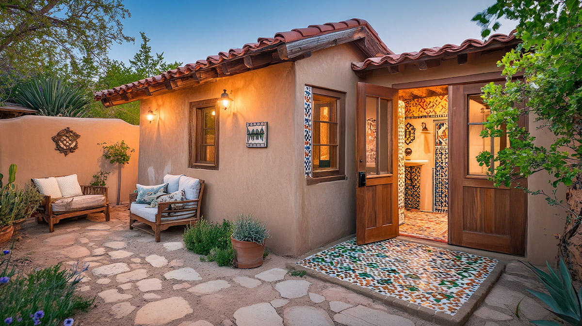 A charming adobe guest casita with a private patio
